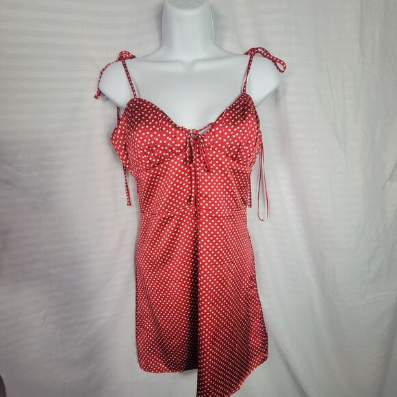 Fashion Nova Red White Polka Dot Mini Dress Adjustable Tie Straps - Picture 10 of 10
